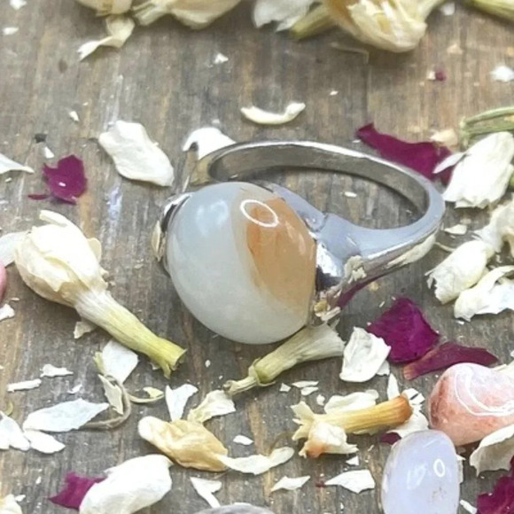 White crazy lace agate silver gem ring - Picture 1 of 3